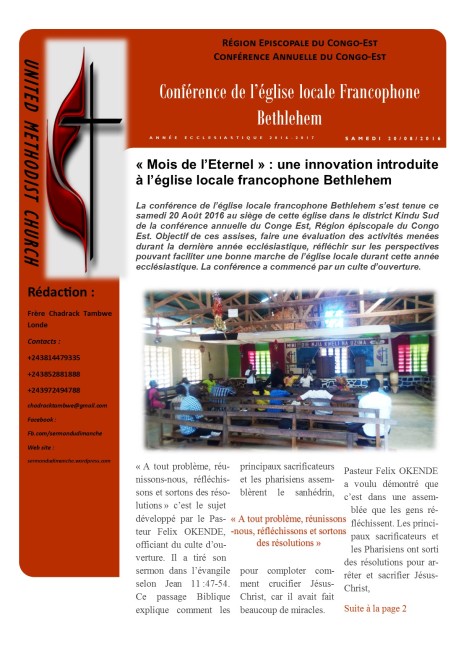 Billet d'information de la conférence d' l'église locale Bethlehem
